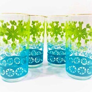 Anchor Hocking Vintage Chartreuse and Aqua Snowflake Glasses (Set of 4)